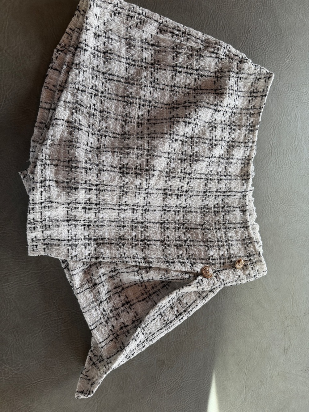 Textured Tweed Mini Skirt Skort with Decorative Buttons